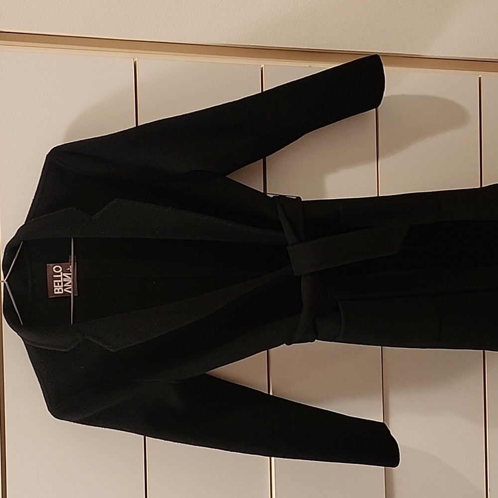 maxi black wool coat with belt